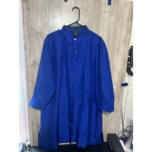 Silkland 100% Silk Royal Blue Button Front Blouse Women's Size M 3/4 Sleeve